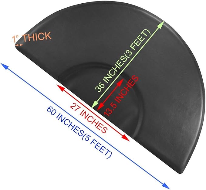 Kaleurrier Barber Chair Anti-Fatigue Floor Mat 5 ft. x 3 ft. with Semi-Circle Cut-Out for Barber Station Salon Shop Slip Resistant Waterproof 1 Inches Thick Saloon Foam Pad Black