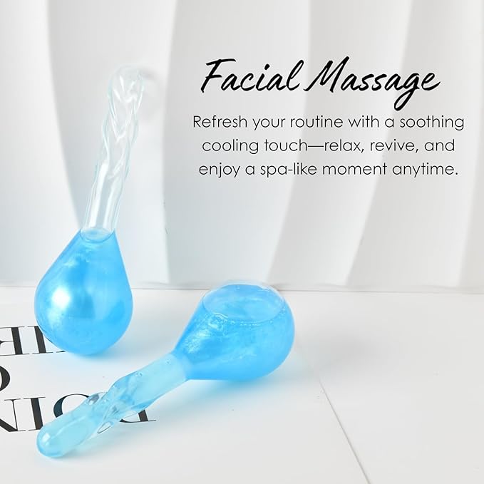 Lazzybeauty Facial Ice Globes, Cryo Cooling Balls with Anti-Slip Handle for Face, Eyes & Neck, Relaxing Beauty Massage Tool for Soothing and Refreshing Skincare Routine, Quicksand Blue
