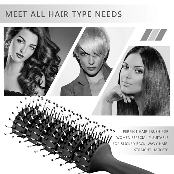 Vented Styling Brush with Ball-Tipped Bristles for Blow Drying Wet, Short, Curly, or Straight Hair for Men and Women (Black)