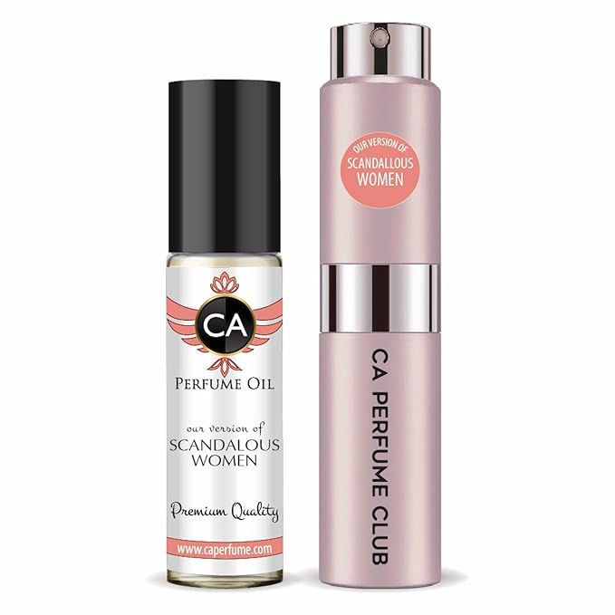 CA Perfume Duo Impression of Scandalous Women For Women Perfume Layering Set Long Lasting Travel Size EDP + Body Oil Roll-On Bottle 0.27 Fl Oz+0.33 Fl Oz