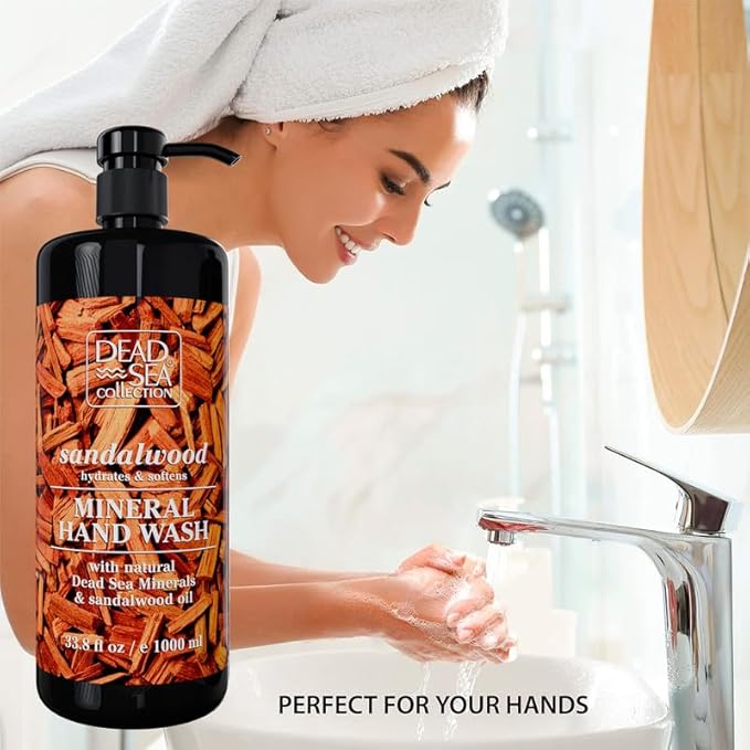 Hand Soap Pump Sandalwood - Moisturizing Hand Wash Liquid with Dead Sea Minerals and Sandalwood Oil - Hydrates and Softens - Dead Sea Collection - Pack of 2 (33.8 Fl Oz Each) - 67.6 Fl Oz Total