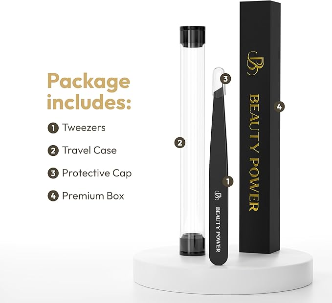 Ultra-Precision Professional Slant Tweezers for Women Facial Hair - German Stainless Steel, Lightweight Black Tweezers for Women & Men, Ideal for Eyebrow & Facial Grooming (Matte Black)