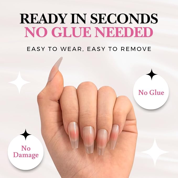 Perfect Look Press On Nails - Coral Blush | No Glue One-Day Medium Coffin Nails, Blush Pink Nude Nails with Glossy Finish - 24 Pcs Nail Kit with Adhesive Tabs