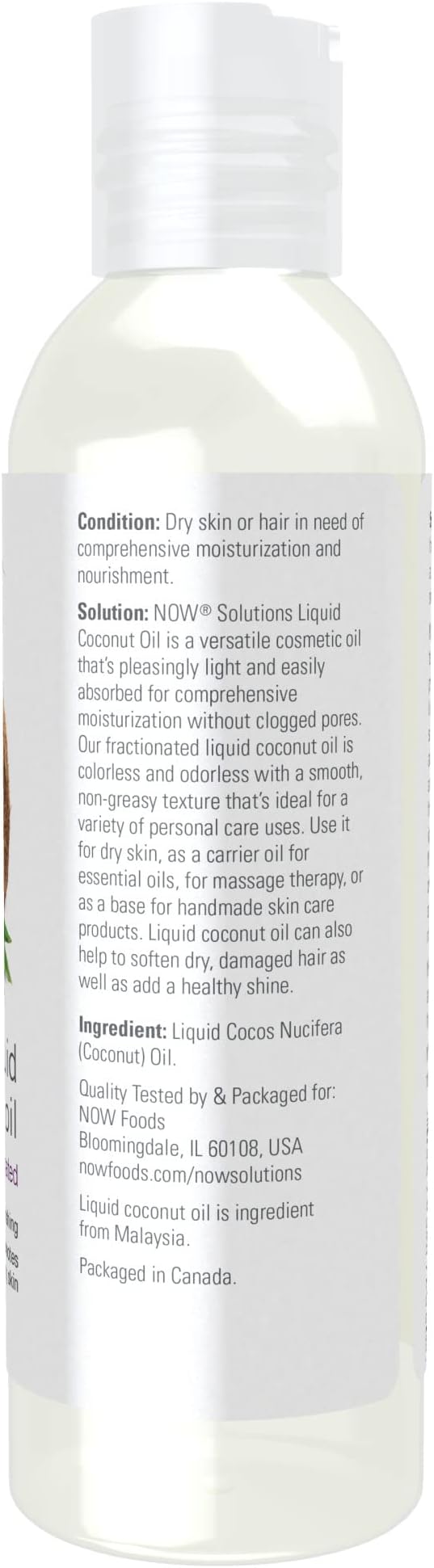 NOW Solutions, Liquid Coconut Oil, Light and Nourishing, Promotes Healthy-Looking Skin and Hair, 4-Ounce (Pack of 2)