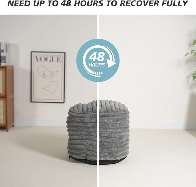 Pouf Ottoman Stuffed Round for Foot Rest, Faux Fur Poufs with Foam Chunk Filling, Storage Ottoman Pouf Foot Stool Cushion, 26 X 18 Inch Floor Chair for Living Room Bedroom Home Decor, Light Gray