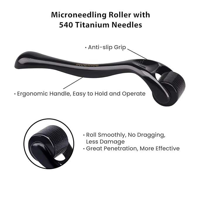 Derma Roller Titanium, Microneedling Roller with 540 Needles, Beard Roller, Micro Needle Roller for Men and Women Home Use - Charcoal Black