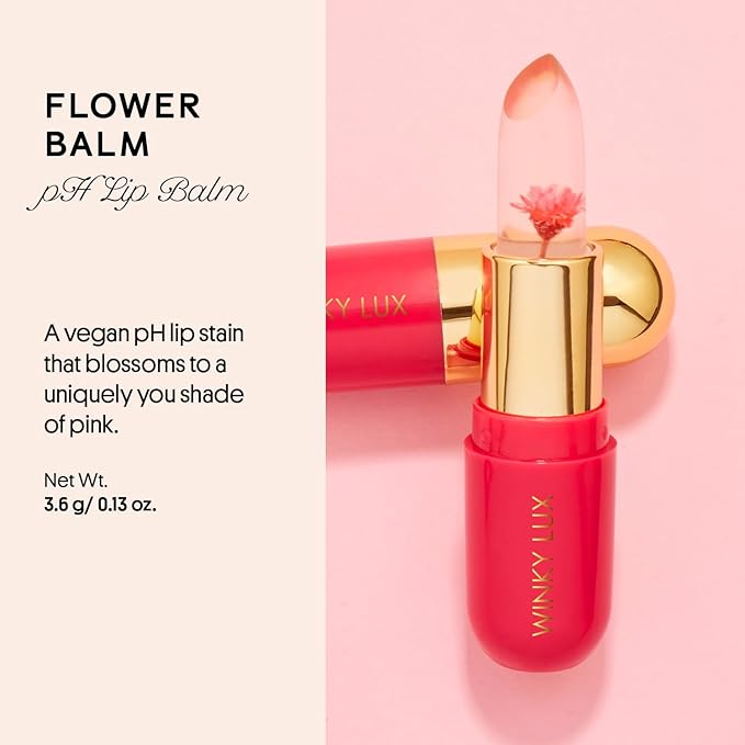 Winky Lux Flower Balm, pH Lip Balm, Color Changing Lipstick and Tinted Lip Balm Stain, Vegan & Cruelty Free, Hydrate & Plump, Sheer Pink Lipstick, Pink Flower