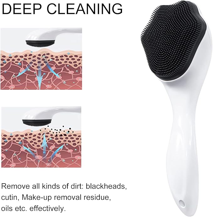 Silicone Face Scrubber Exfoliating Brush, Beomeen 2 Pack Manual Handheld Facial Cleansing Brush Blackhead Scrubber, Soft Bristles Waterproof for Face Skincare (Black White)