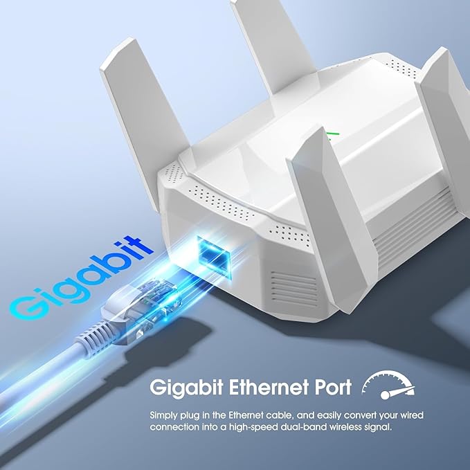 2025 Fastest AX3000 WiFi 6 Extender, Dual Band WiFi Extender Signal Booster, Internet Booster with Gigabit Ethernet Port, Covers Up to 12,000sq.ft and 99 Devices, Faster Speed and Easy Setup, White