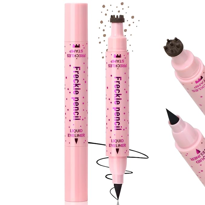 Freckle Stamp with Eyeliner Pen 2 in 1 for Natural Lifelike Faux Freckle Waterproof Fake Freckles Stain Marker for Sunkissed Makeup #Light Brown&Black