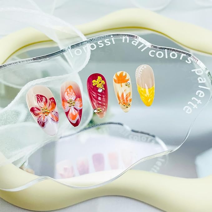 30Pcs Fall Press on Nails Medium Almond French Tip Fake Nails with Gold Star Gem Design Autumn Maple Leaf False Nails Cute Flower Acrylic Nail Thanksgiving Glue on Nail for Women Manicure Accessories