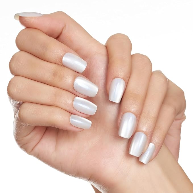GLAMERMAID Press on Nails Extra Short Square, Pure White Spring Summer Handmade Gel Glue on Nails, Reusable Acrylic False Nails Manicure Kits for Women
