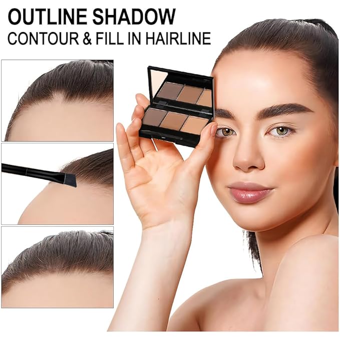 Brow Powder Kit with Mirror – Long-Lasting 3-Color Brow Filler for Full, Defined Natural Brows, Contour Palette with Double-Ended Brush, sombra para cejas (02)