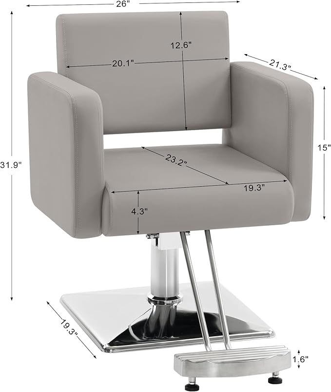 BarberPub Classic Styling Salon Chair for Hair Stylist, with Hydraulic Pump Shampoo Chair Beauty Barber Salon Spa Equipment 3805 (Grey)