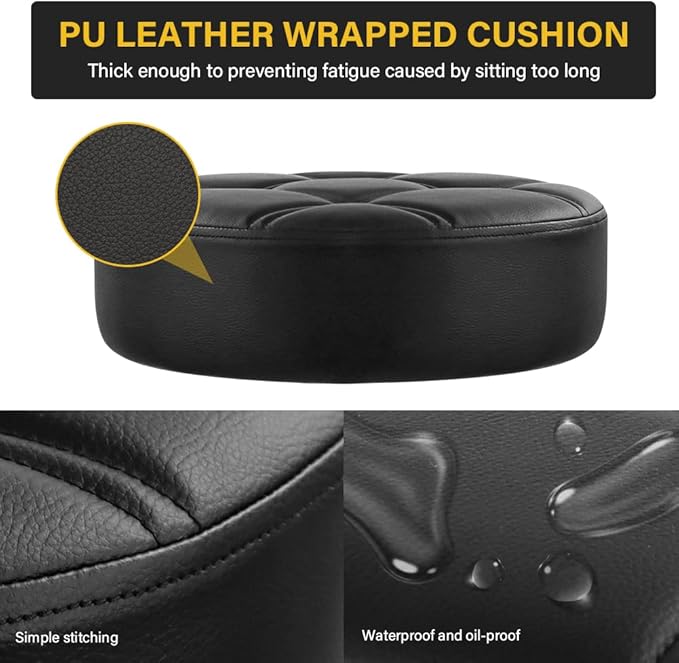 Heavy Duty Rolling Stool with Wheels Hydraulic Lift 360 Swivel Adjustable Rolling Stool Thick Leather Ergonomic Seat Stool Chair for Kitchen Drafting Lab Office Salon Message Stool Black