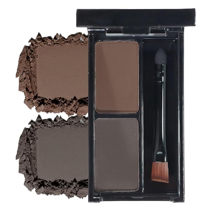 Brow Powder Kit – Long-Lasting Grey Dark Brown Color Brow Filler for Full, Defined Natural Brows, Contour Palette with Double-Ended Brush, sombra para cejas -2#