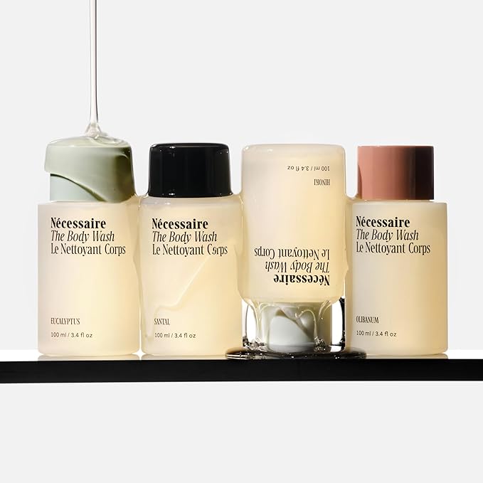 Nécessaire The Body Wash Discovery Collection. Skincare Gift Set For Women + Men. Radiance Cleanse. 4x Travel Size Skin Care Set With Vitamins + Niacinamide. 3.4 fl oz.
