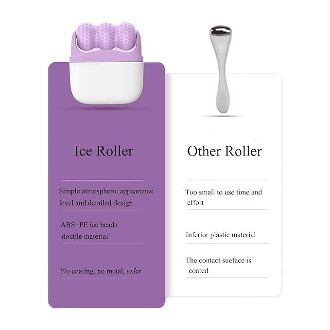 Ice Roller for Face and Eyes - 2 in 1 Cooling Facial Roller Skin Care Tool with Travel Case for Men Women