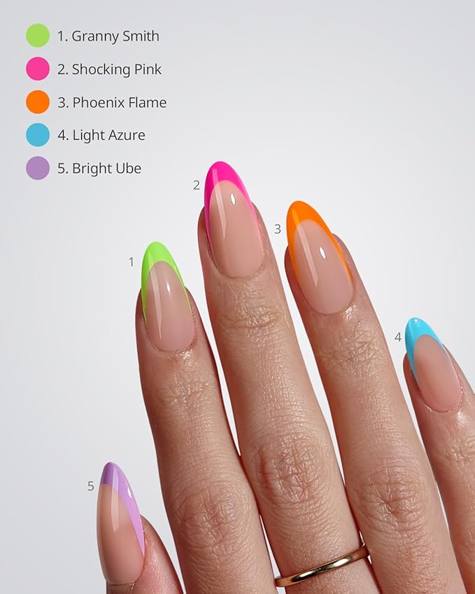 BTArtboxnails XCOATTIPS Brighter Pastel French Tip Press On Nails - Medium Almond Press On Nails, Soft Gel Nail Tips, 150Pcs Soak Off Acrylic Colorful Fake Nail Extension in 15 Sizes