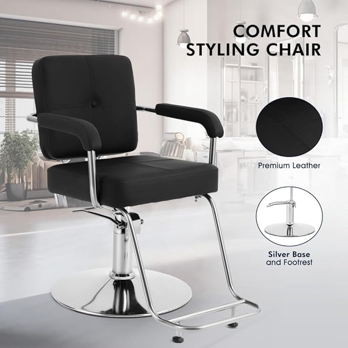 Artist hand Salon Chair for Hair Stylist, Hydraulic Barber Chair 360 Degree Swivel with Footrest, Hair Cutting Chair, Beauty Salon Equipment for Salon Barbershop Home, Max Load 330 LBS, Black