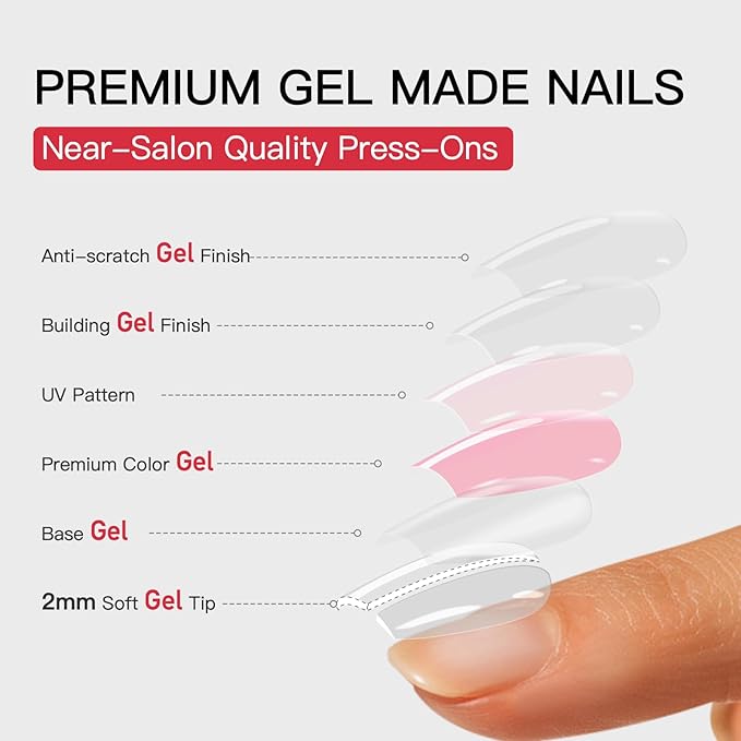 Curvlife Soft Gel Press on Nails Fake Nails with Red Purple rose Design Full Cover False Nails for Women Reusable Nail Kit with Nail Glue Adhesive Tabs Nail File