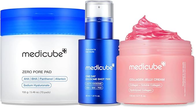 medicube Affordable Value Trio for Pore & Texture Care: Zero Pore Pads 2.0 and Zero Exosome Shot 7,500 PPM Spicule Facial Serum and Collagen Jelly Cream (110ml) | Stocking Stuffers, Gifts for Her
