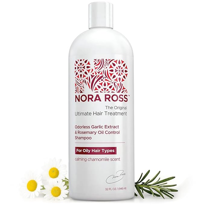 Nora Ross Garlic Extract Oil Control Clarifying Shampoo with Rosemary – Strengthening Shampoo for Women and Men – Deep Cleansing Vegan Formula for Build Up and Greasy Scalp with Fresh Chamomile – 32oz