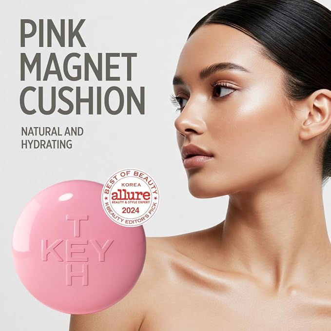 KEYTH PINK MAGNET CUSHION #02 LIGHT BEIGE (15G, 0.52 OZ.) / Magnetic Adherence, Dewy Radiance, 78% moisture essence, Glow Film Complex, Skin Film Polymer