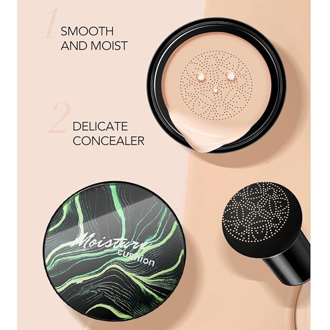 Air Cushion CC Cream Mushroom Head Foundation,BB Cream Makeup Foundation,Moisturizing Concealer,Long Lasting Full Coverage Waterproof,Even Skin Tone for All Skin Types (2# Natural, 20g)