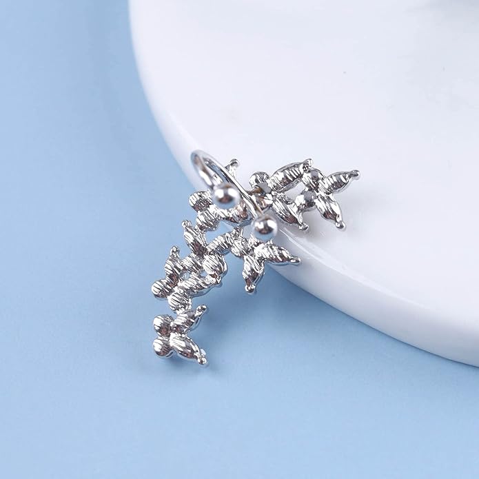 Vintage Crystal Pearl Ear Cuff Earrings Rhinestone Butterfly Cuff Wrap Earrings Cz Butterfly Ear Climber Cuff Earrings Silver Pearl Cz Non Piercing Earring Jewelry for Women(Left)
