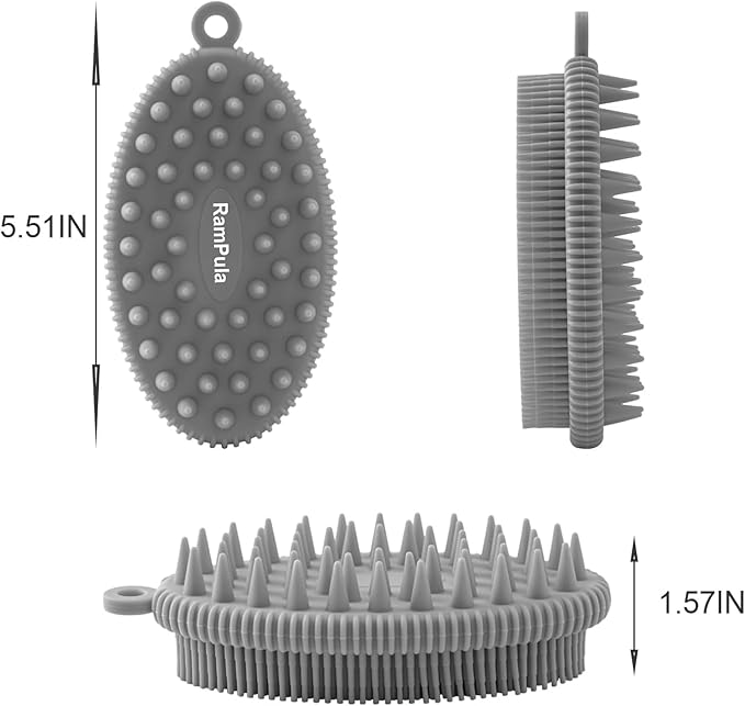Silicone Body Scrubber Brush, 2in1 for Exfoliating Wet or Dry Skin Body Wash Bath Shower Tool, with Super Soft Manual Facial Cleansing Brush Scrubber (Grey)