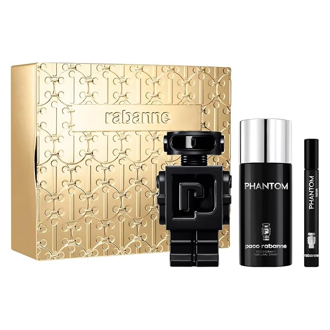 Paco Rabanne Phantom 3-Piece Set for Men, (3.4 Oz Parfum + 5.1 Oz Deodorant Spray + 0.33 Oz Parfum Travel Spray)