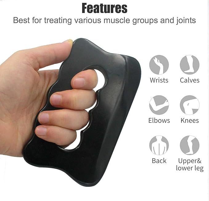 Gua Sha Massage Tool, Bian Stone Gua Sha Tool Gua Sha Stone for Soft Tissue Scraping, Used for Back, Legs, Arms, Neck,Shoulder(Black)