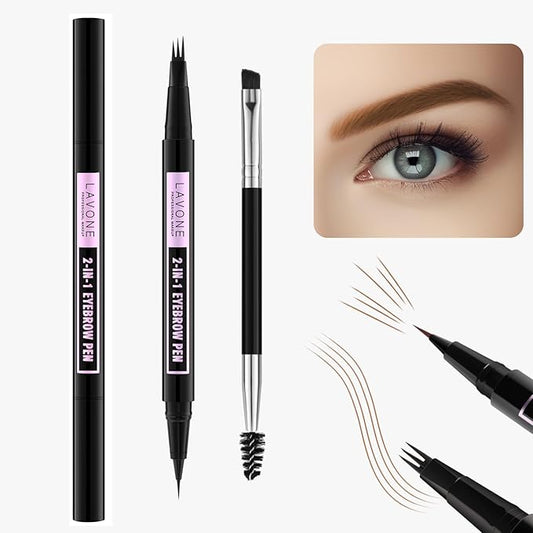 LAVONE Eyebrow Pencil, 2-In-1 Waterproof Eyebrow Pen, with 3 Tip Microblading Eyebrow Pen and Ultra-Precise Brow Pencil, Dual-ended Eyebrow Brush, for Eyebrow Makeup - Soft Brown
