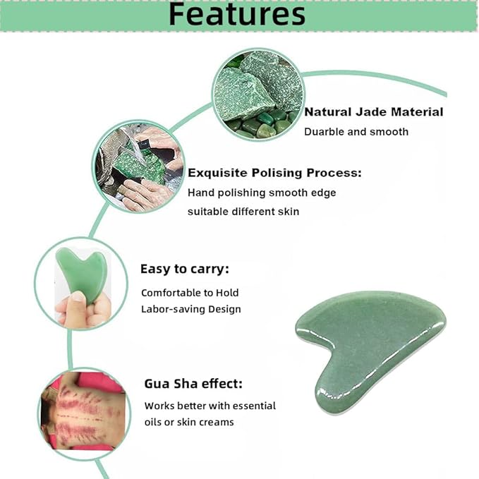Gua Sha Facials Tools for Jaw Massage Tools Board Natural Jade Stone for SPA Acupuncture Therapy Trigger Point Treatment