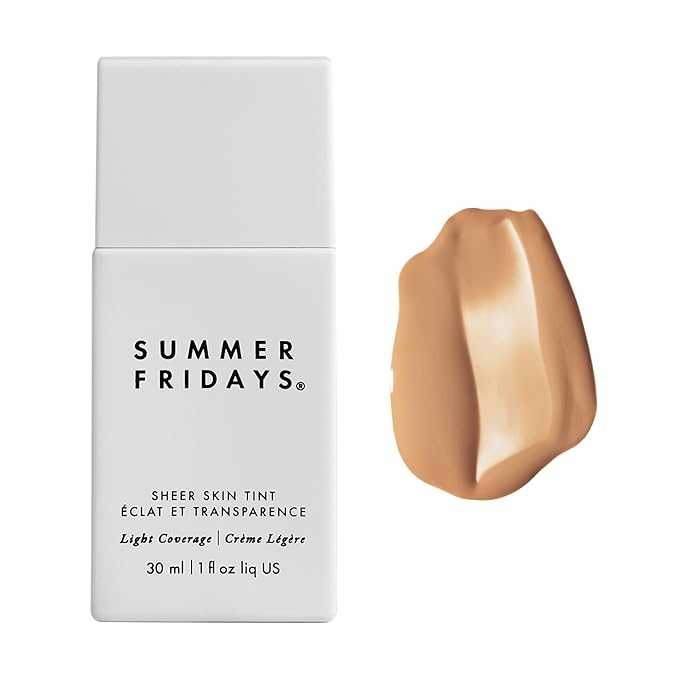 Summer Fridays Sheer Skin Tint - Tinted Moisturizer with Hyaluronic Acid - Helps Diminish Uneven Skin Tone - Sheer to Light Coverage - Shade 4.5 - Medium with Cool Peach Undertones (1 Fl Oz)