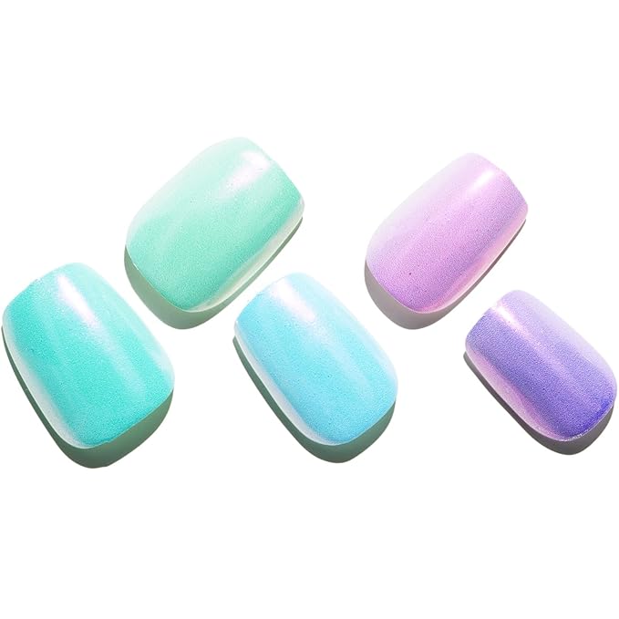 GLAMERMAID Press on Nails Extra Short Square, Color Skipping Chrome Spring Handmade Gel Glue on Nails, Glossy Fake Nails Reusable Acrylic False Nails Manicure Kits for Women