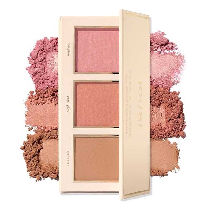 Jouer Prêt-à-Porter Blush & Bronzer Palette - 2 Luminous Blushes + 1 Matte Bronzer, Travel-Friendly with Mirror, Talc-Free Formula, 0.42oz