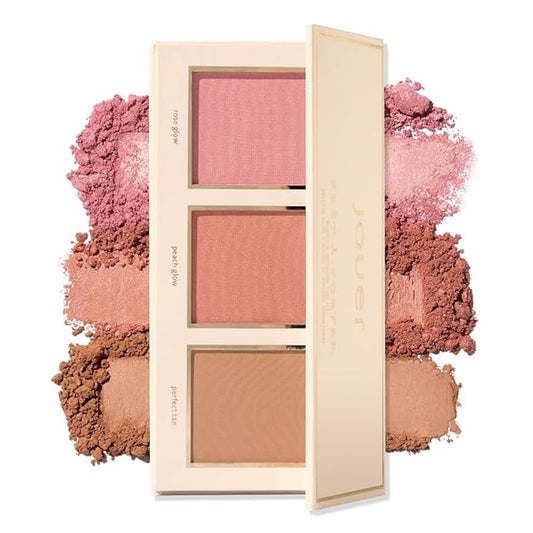 Jouer Prêt-à-Porter Blush & Bronzer Palette - 2 Luminous Blushes + 1 Matte Bronzer, Travel-Friendly with Mirror, Talc-Free Formula, 0.42oz