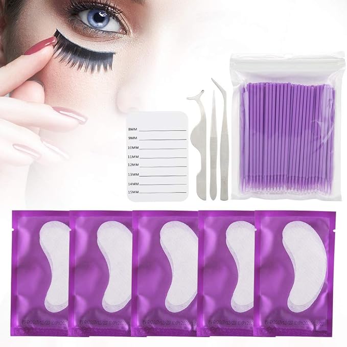 5 Pairs Under Eye Pads With Eyelash Holder Pallet and Brush and Tweezers Set, Lint Lash Extension Eye Gel Patches for Eyelash Extension Eye Mask Beauty Tool