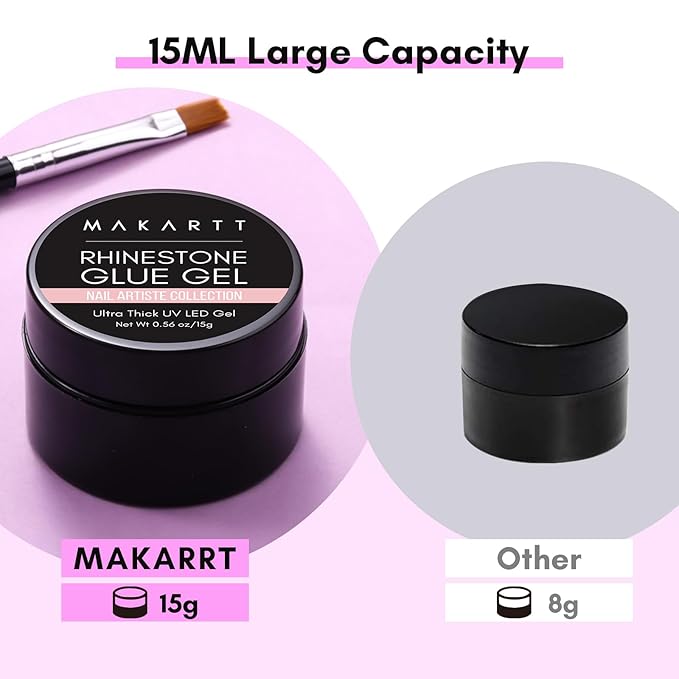Makartt Nail Rhinestone Glue Gel with Brush Pen Set, 15ml Clear Nail Gem Glue Wipe-Off Super Strong Adhesive Nail Art Glue Gel for Nail Decorations 3D Stones Charms Flowers, Nail Lamp Needed