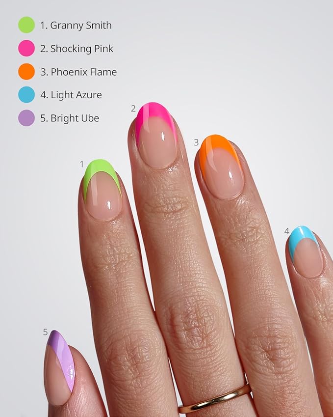 BTArtboxnails XCOATTIPS Brighter Pastel French Tip Press On Nails - Extra Short Almond Press On Nails, Soft Gel Nail Tips, 160Pcs Soak Off Acrylic Colorful Fake Nail Extension in 16 Sizes