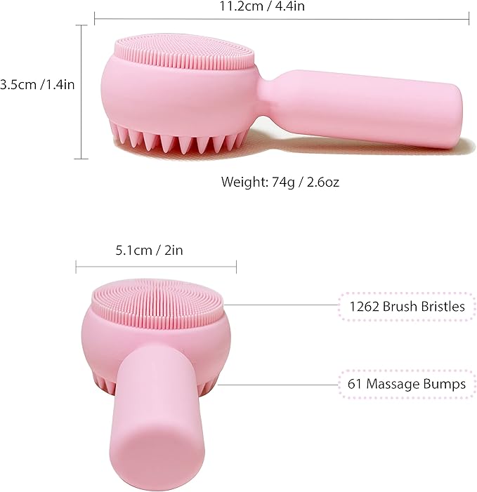 Silicone Facial Cleansing Brush 2 in 1 Silicone Facial Scrubber Manual Exfoliating Facial Brush Face Cleanser Face Exfoliator Ultrafine Bristles for Sensitive Skin Easy to Clean Lather Well (Pink)