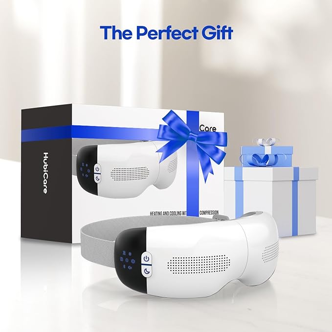 HuBDIC HubiCare Eye Massager with Heat & Built-in Cooling System, Smart Bluetooth Air Compression Eye Mask, Migraine Relief, Dry Eyes, Relaxation and Reduce Eye Strain, Gifts for Women/Men (White)