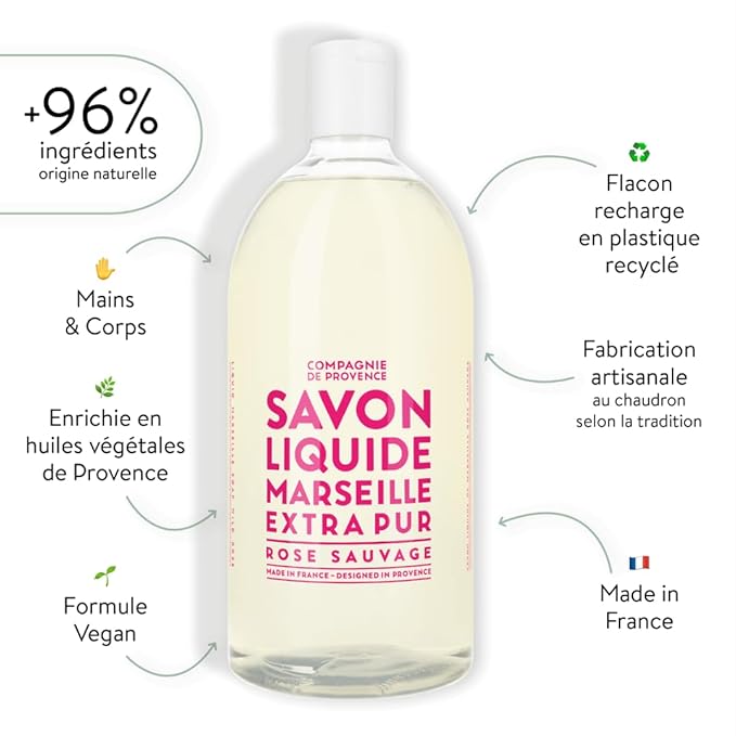 Compagnie de Provence Savon de Marseille Extra Pure Liquid Soap - Wild Rose - 33.8 fl oz Plastic Bottle Refill