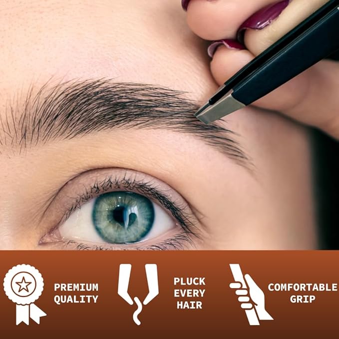 NARZ 4Pcs Professional Tweezers for Women Facial Hair Stainless Steel Precision Tweezers for Ingrown Hair Eyebrow Tweezer for Men & Women (Black Set)