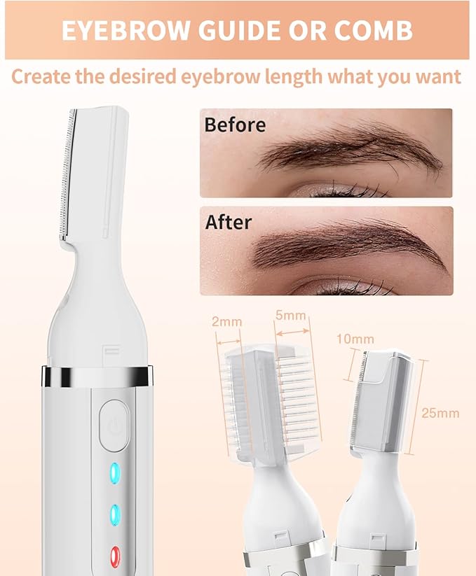Eyebrow Trimmer, Electric Eyebrow Razor for Women Men, Rechargeable Painless LED Light Facial Hair Shaver Remover with Rinseable Blade for Face Lips Neck Leg