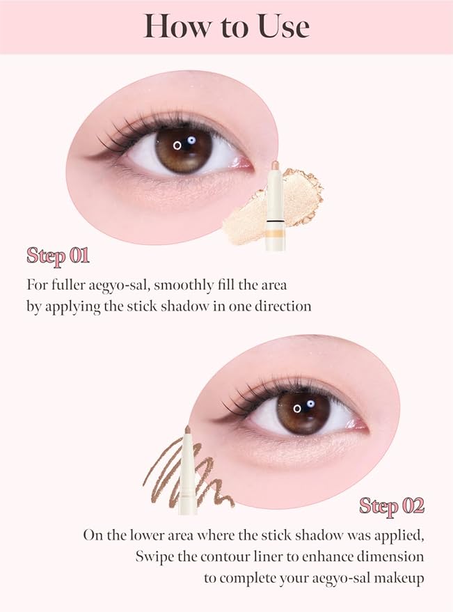 Idol AEGYO-SAL Maker 05 Dreamy Rose, 2-in-1 Under-Eye Highlighter and Contour Liner for Bright, Voluminous Eyes, Long-Lasting, Smudge-Proof Shimmer Stick with Natural Glow, Korean Beauty