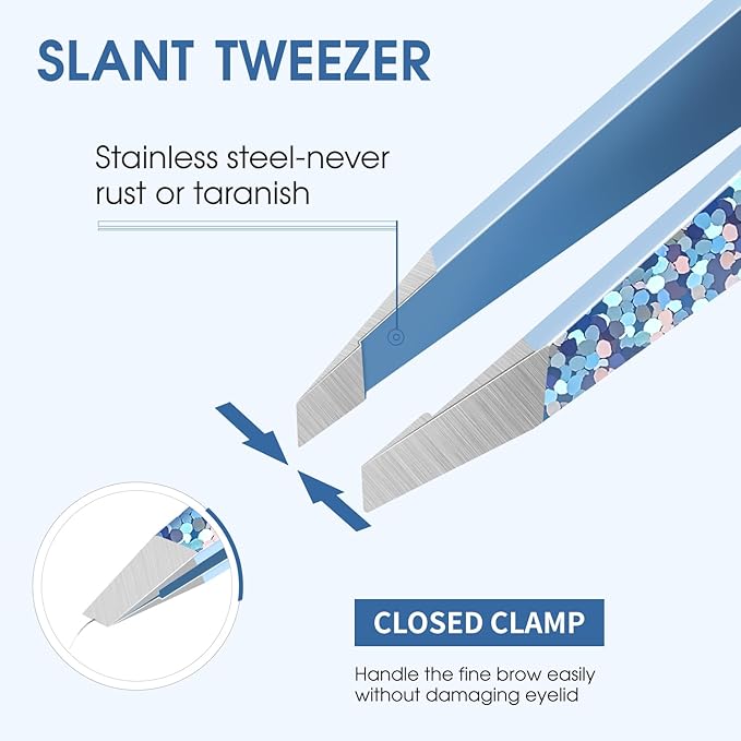 TsMADDTs Eyebrow Hair Removal Tweezer, 2-Pack Slant and Point Tip Tweezers for Women and Men Eyebrows, Facial and Ingrown Hairs, Stainless Steel