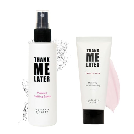 Elizabeth Mott Thank Me Later Primer & Setting Spray Bundle – Oil-Control Face Primer for Smooth, Matte Finish & Hydrating Setting Spray with Niacinamide for Dewy, Long-Lasting Makeup – 30g + 95ml